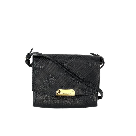 Burberry Signature Grain Leather Check Embossed Langley Black Crossbody - Picture 1 of 14